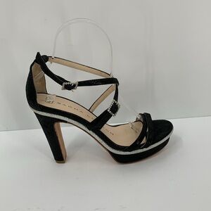 Sacha London Juvela strappy sandals black silver platform heel shoe crystal 37 7